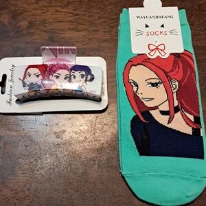 Kids Anime Character Socks - Teal and Black